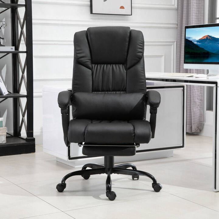 Black high back massage office desk chair with 6-point vibrating pillow, adjustable lumbar support, and computer recliner design.