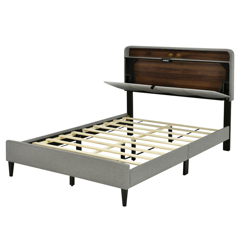 Merax Upholstered Platform Bed with Storage Headboard