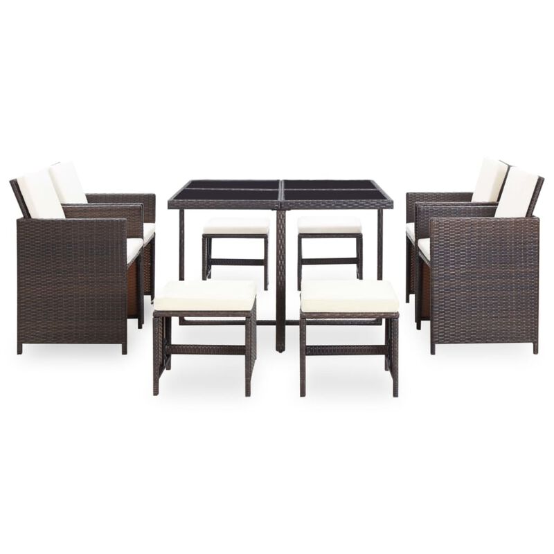 vidaXL 9 Piece Outdoor Dining Set with Cushions Poly Rattan Brown