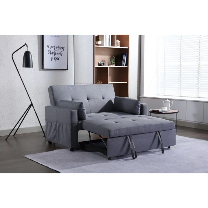 2 Seaters Sleeper Sofa Bed.Dark Grey Linen Fabric 3-in-1 Convertible Sleeper Loveseat with Side Pocket