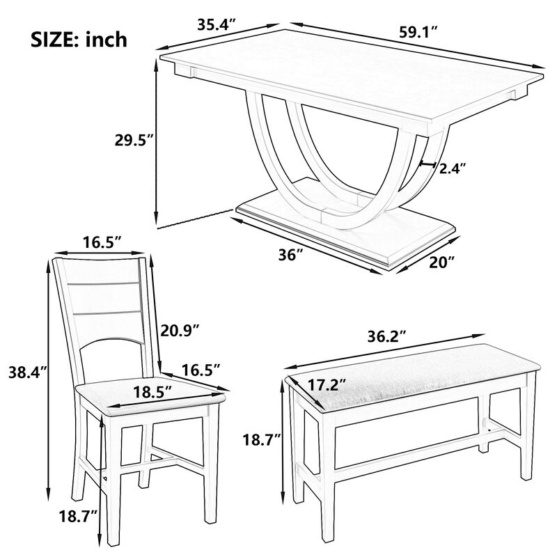 Merax 6-Piece Wood Half Round Dining Table Set