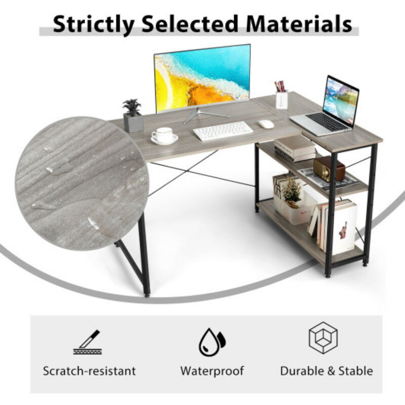 48 Inch Reversible L Shaped Computer Desk with Adjustable Shelf