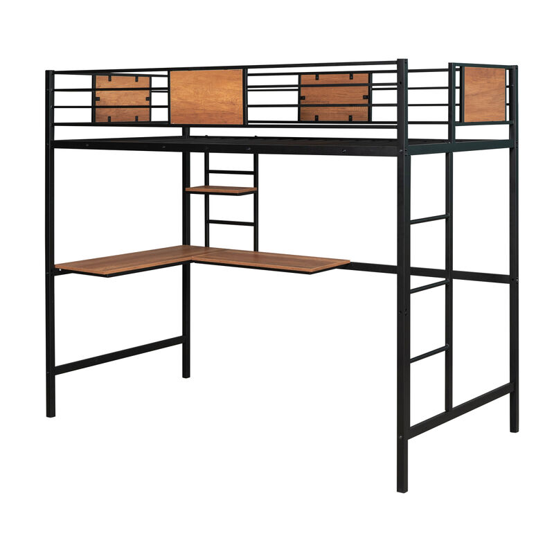 Twin Metal Loft Bed with Desk and Shelves