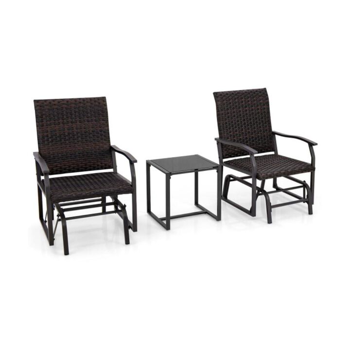 Hivvago 3 Piece Patio Gliding Set with Tempered Glass Coffee Table All Weather