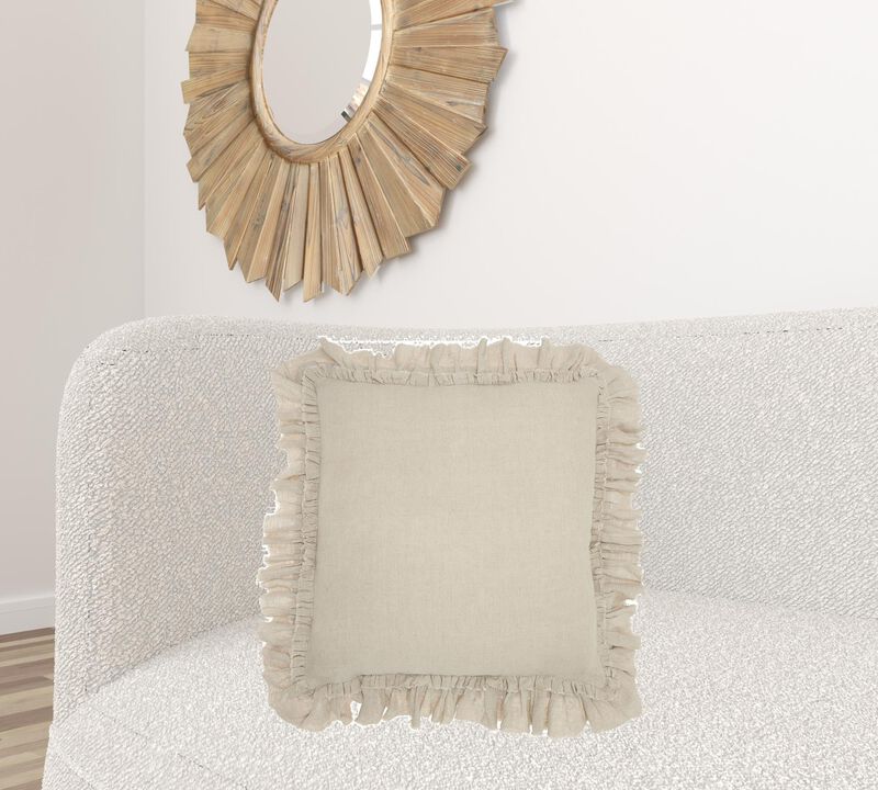 Homezia Dainty Ruffle Edged Beige Throw Pillow