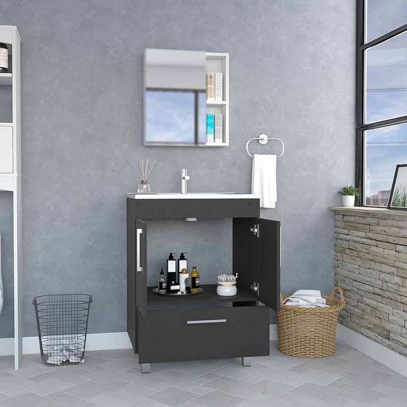 DEPOT E-SHOP Essential Single Bathroom Vanity, One Draw, Double Door Cabinet, Black