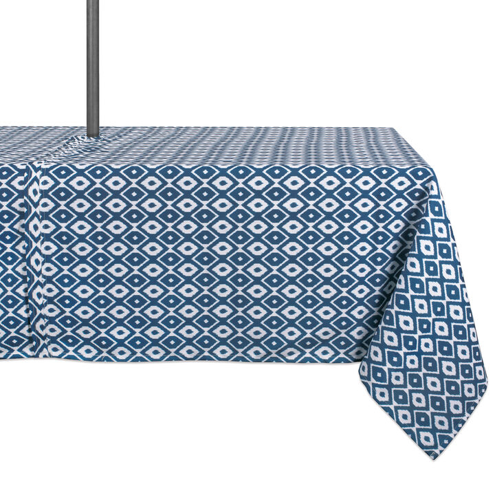 Blue and White Ikat Pattern Rectangular Tablecloth with Zipper 60� x 84�