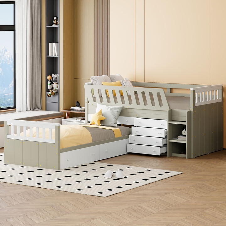 Merax L-shaped Loft Bed  with Platform Bed