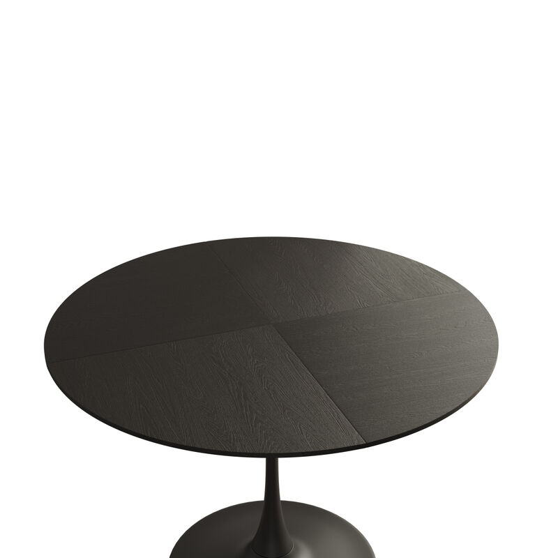 47.24"Modern Round Dining Table, Four Patchwork Tabletops with Black Color Solid Wood Grain Table Top, Metal Base Dining Table, End Table Leisure Coffee Table