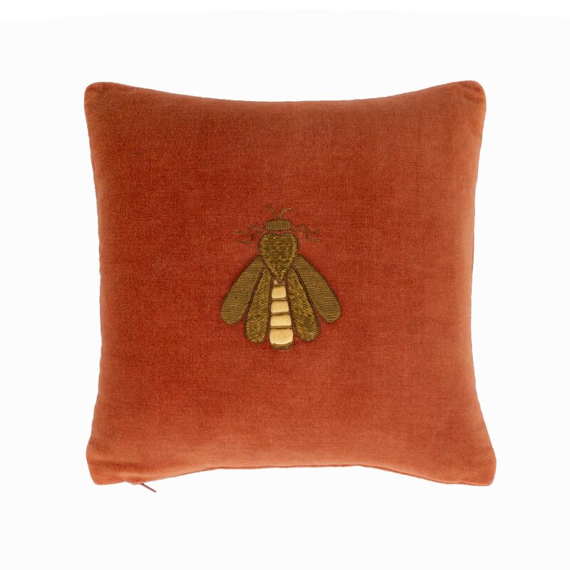 Red Bee Silk Velvet Throw Pillow, 12" X 12"