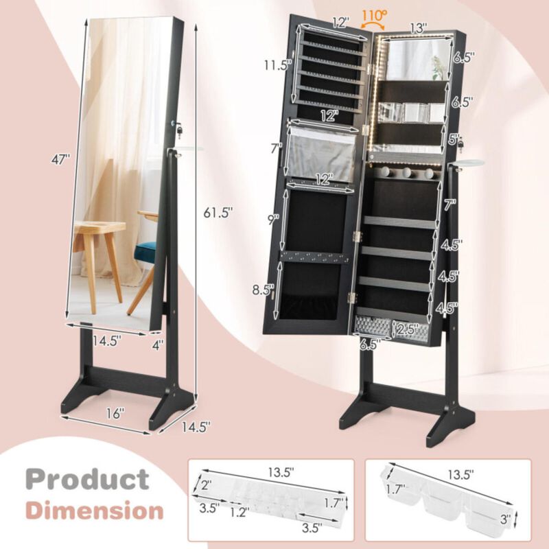 Hivvago Freestanding Jewelry Cabinet with Full Length Mirror