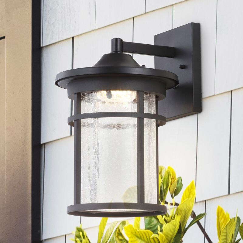 Porto 10.25" Outdoor Wall Lantern Crackled Glass/Metal Integrated LED Wall Sconce, Black
