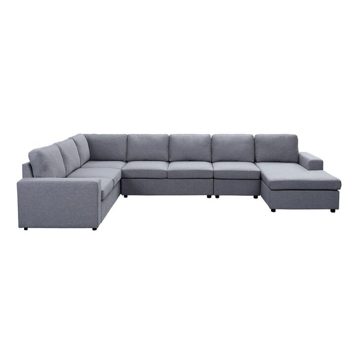 Lilola Home Hayden Light Gray Linen 7 Seat Reversible Modular Sectional Sofa Chaise