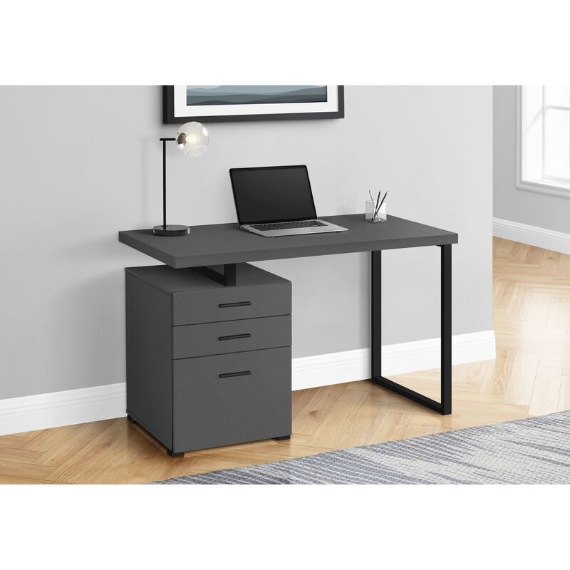 Monarch Specialties I 7645 Computer Desk, Home Office, Laptop, Left, Right Set-up, Storage Drawers, 48"L, Work, Metal, Laminate, Grey, Black, Contemporary, Modern