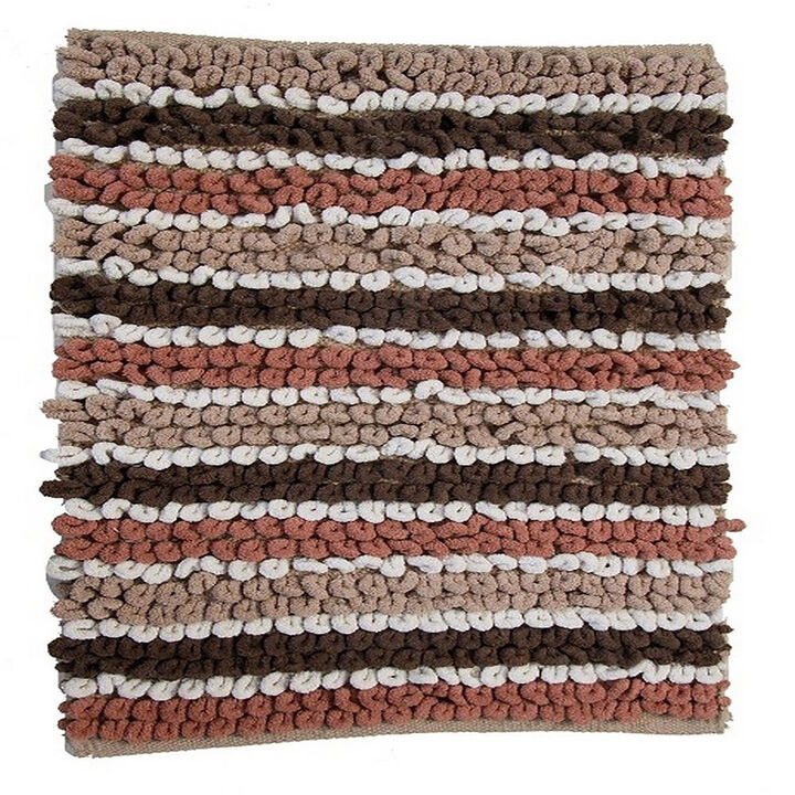 Dense Lush Pile Of This Luxurious Yarn Dyed Multi Colored Bath Rug With Non-Skid Back Is Super Soft 24" X 40" Brown/Taupe/White