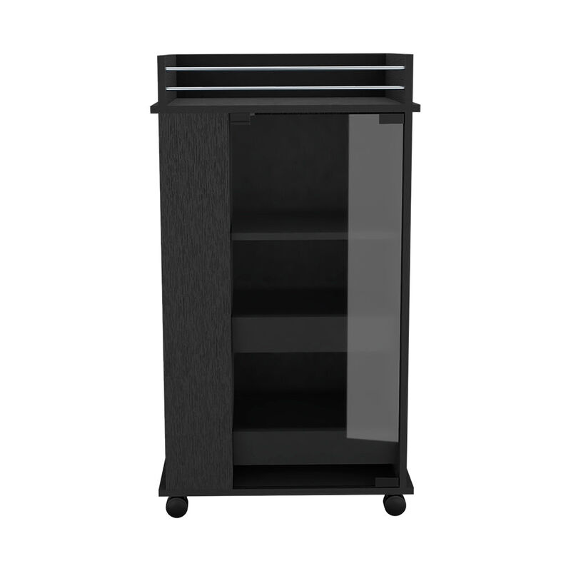 Baltimore Bar Cart with Casters, Glass Door and 2-Side Shelf -Black