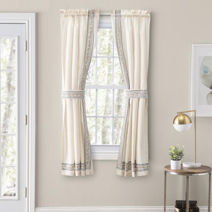 Ellis Curtain Richmark Tailored Rod Pocket Design Curtain Panel Pair for Windows with Ties 70" x 54" Natural