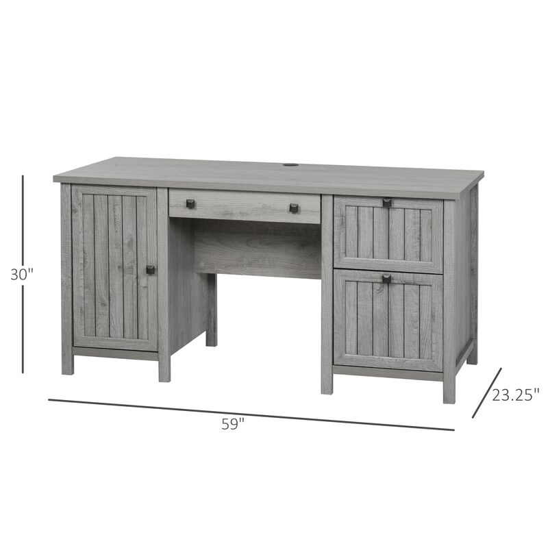 Grey Home Office Center: Vintage Executive Desk with File Drawers