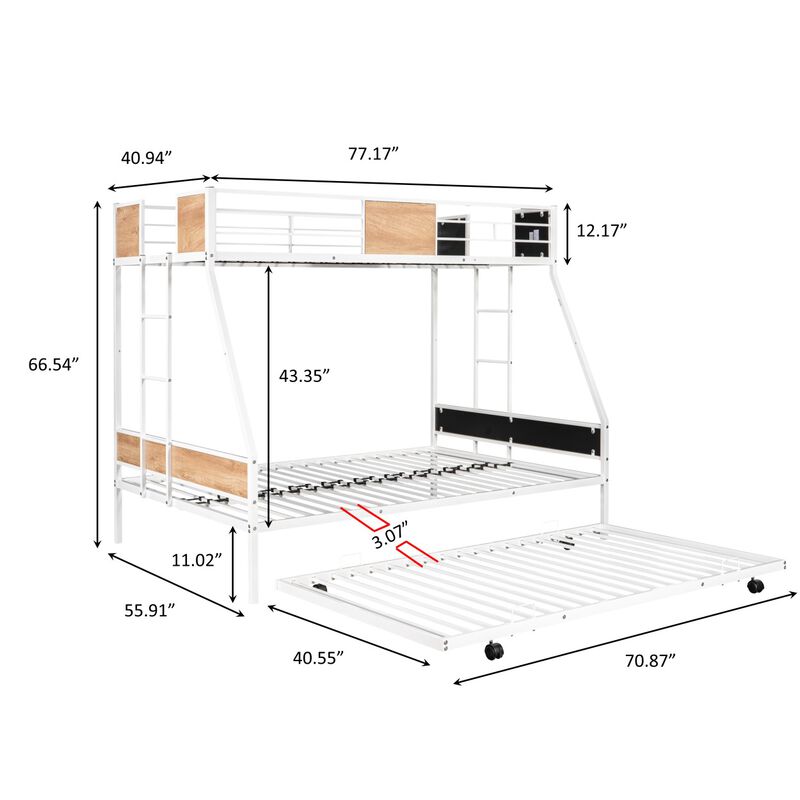 Sturdy Metal Bunk Bed with Trundle & Safety Features