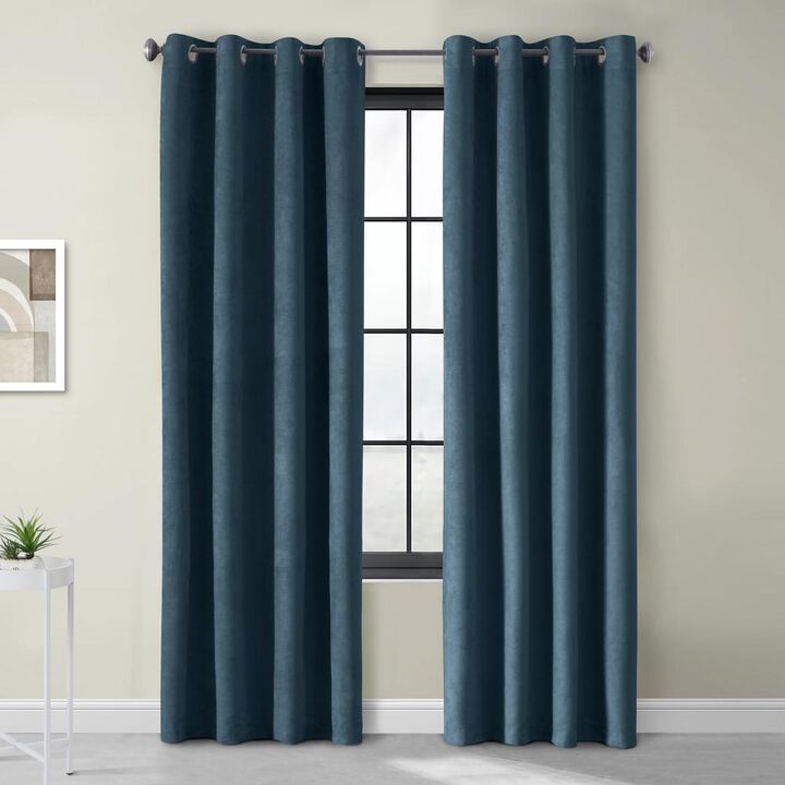 Thermaplus Navar Faux Suede Textured Blackout Window Treatment Grommet Curtain Panel for Bedroom Livingroom 54" x 63" Navy