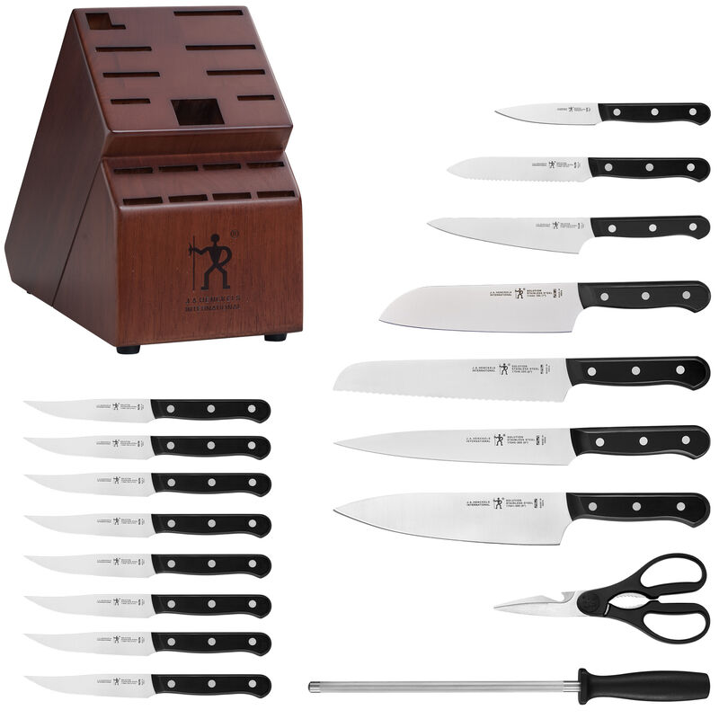 HENCKELS Razor-Sharp Solution 18-pc Knife Set with Block, Chef Knife, Steak Knife, Utility Knife, Dark Brown, Stainless Steel, German Engineered Informed by 100+ Years of Mastery