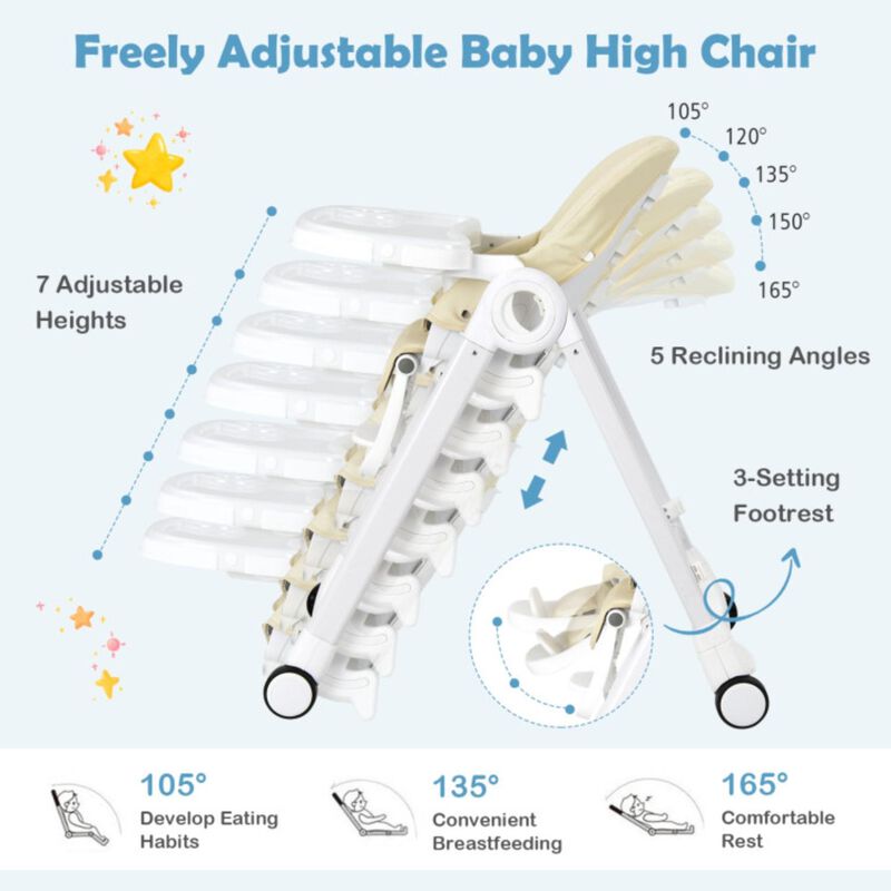 Hivvago Baby Folding Convertible High Chair with Wheels and Adjustable Height