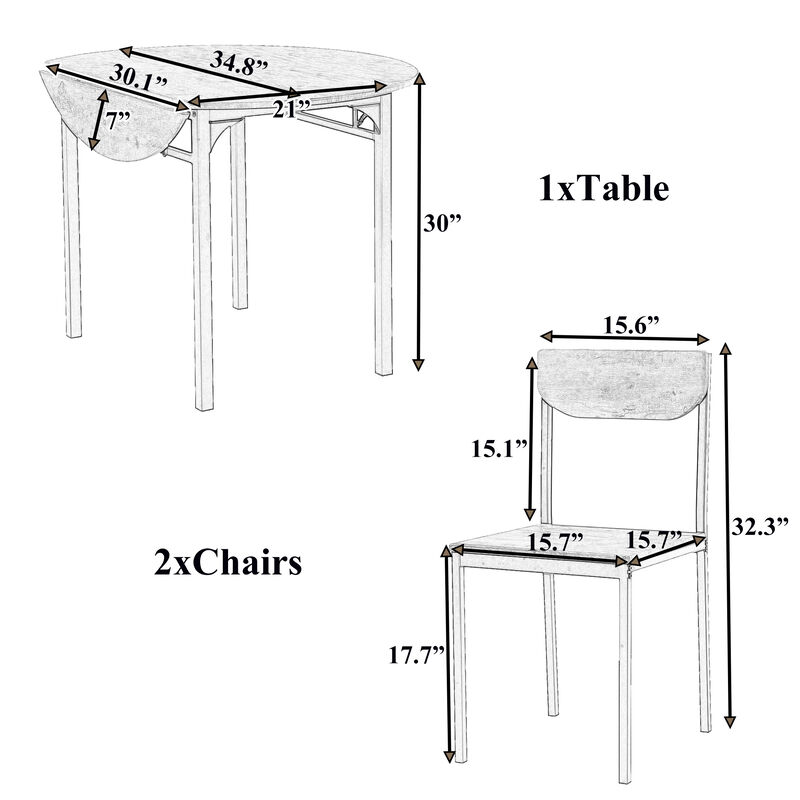 Merax Modern 3-Piece Round Dining Table Set