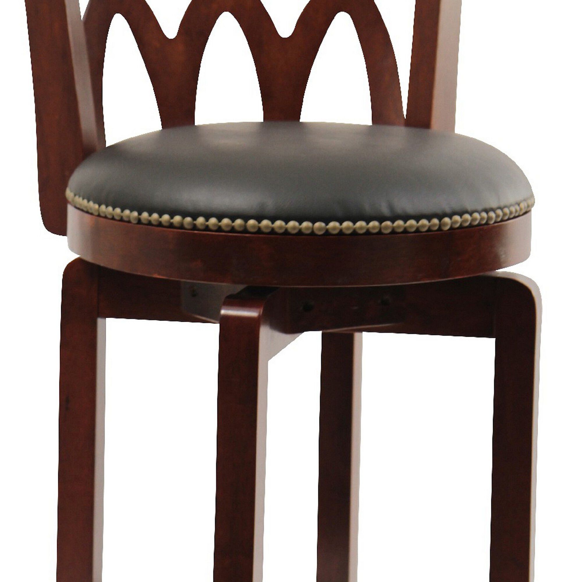 Benzara Cob 29 Inch Swivel Bar Stool Chair, Nailhead Trim, Black