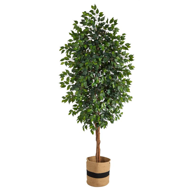 Nearly Natural 8-ft Ficus Artificial Tree in Handmade Natural Cotton Planter