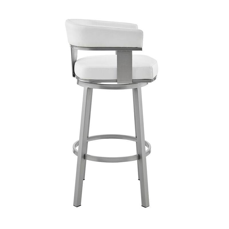 Jack 26 Inch Counter Height Bar Stool, Swivel Chair, Faux Leather, White-Benzara