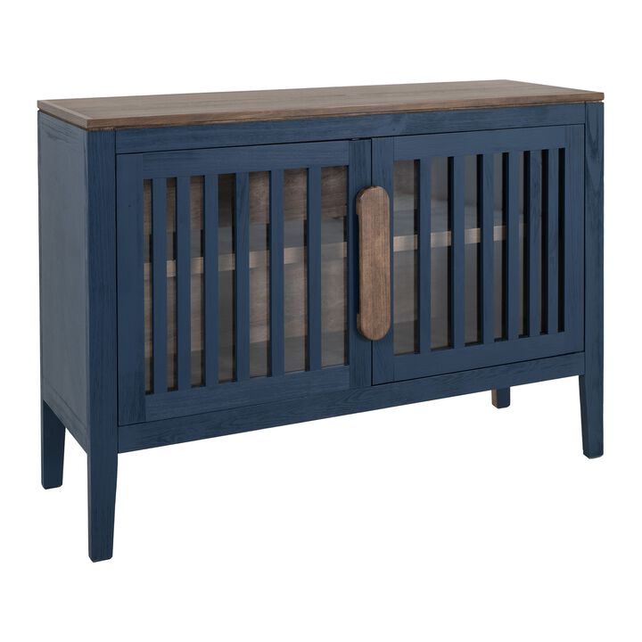 Maltie Sideboard Console Cabinet, 2 Doors, Indigo Blue Wood, 54 Inch - Benzara