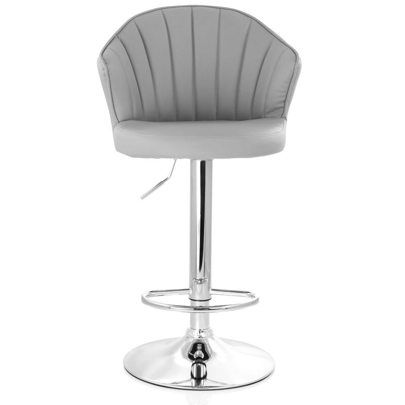 Elama 2 Piece Shell Back Faux Leather Adjustable Bar Stool in Dark Gray with Chrome Base