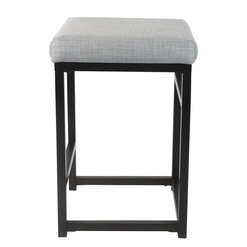 Open Back Metal Counter Stool with Fabric Upholstered Padded Seat, Gray and Black - Benzara