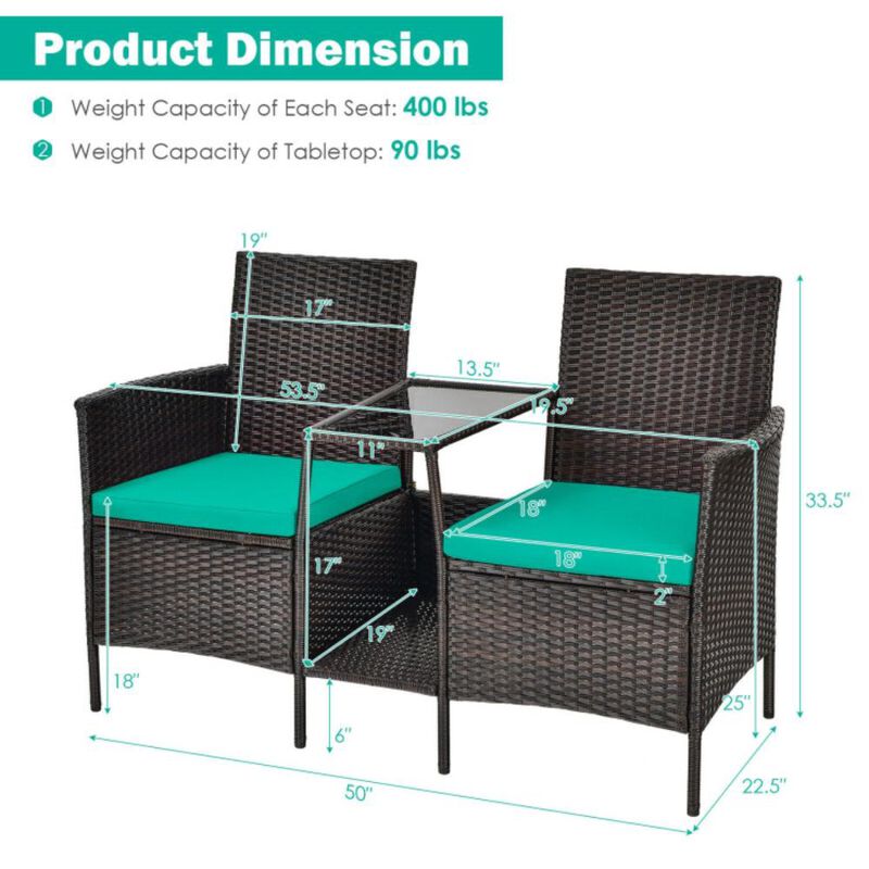 Hivvago Rattan Patio Conversation Set Cushioned with Glass Table