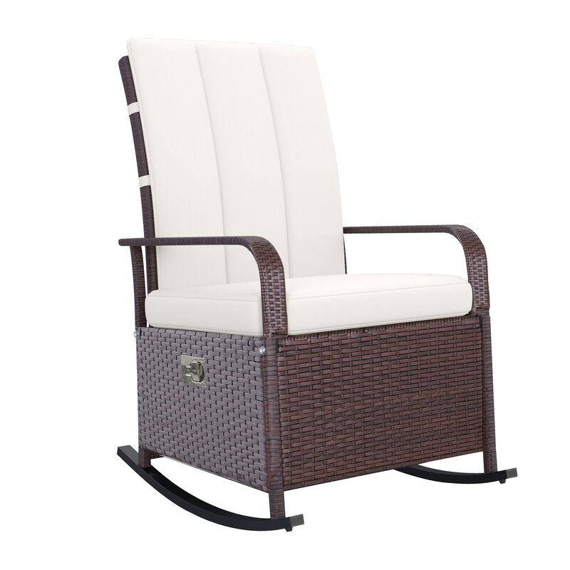 Cream Outdoor Comfort: Rattan Wicker Rocking Chair with Adjustable Footrest