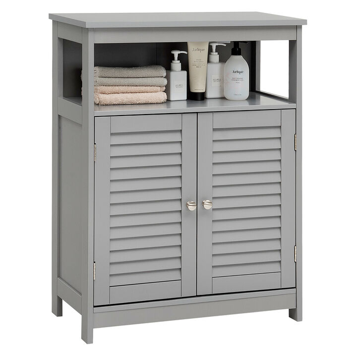 Costway Bathroom Storage Wood Floor Cabinet with Double Shutter Door Gray