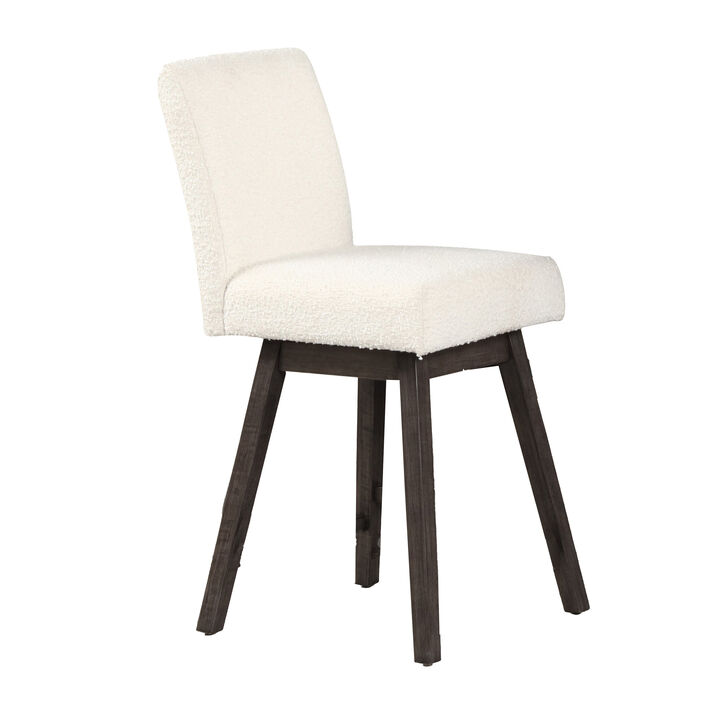 Ghy 25 Inch Swivel Counter Chair Set of 2, White Textured Upholstery, Brown - Benzara