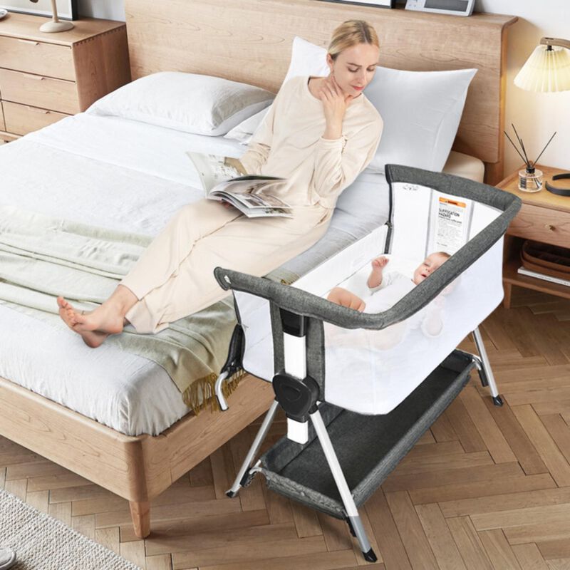 Hivago Adjustable Baby Bedside Crib with Large Storage