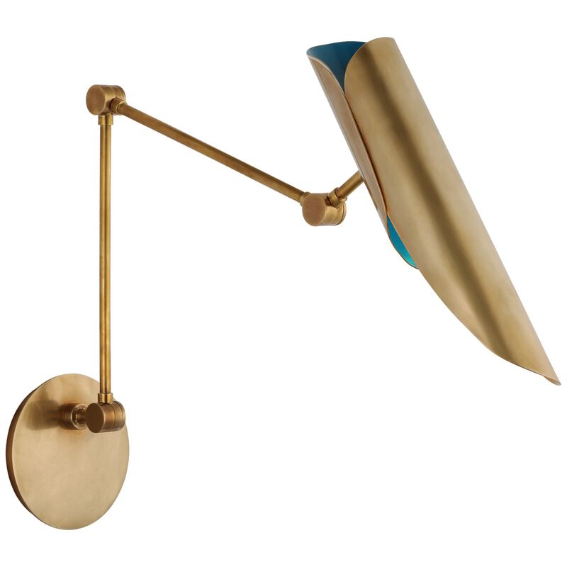 Flore Double Library Wall Light in Soft Brass and Riviera Blue