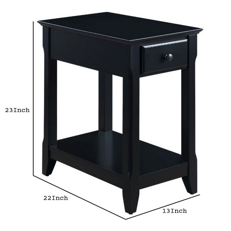 Accent Table with 1 Drawer and Bottom Shelf, Black - Benzara