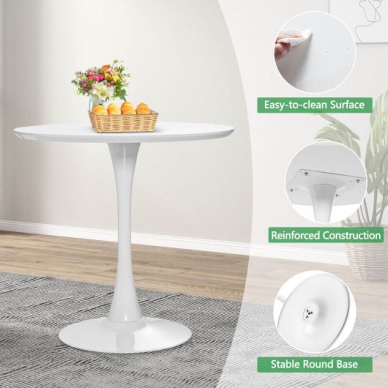 32 Inch Modern Tulip Round Dining Table with MDF Top-White