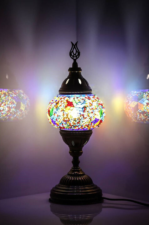 14.5 in. Handmade Multicolor Flowers Mosaic Glass Table Lamp with Brass Color Metal Base
