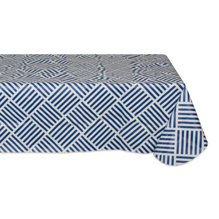 70" White and Navy Blue Grid Rectangular Tablecloth