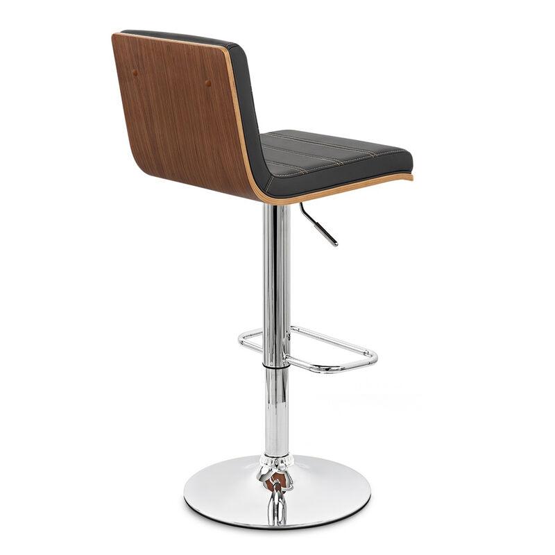 Aubrey Adjustable Height Swivel Faux Leather and Chrome Bar Stool