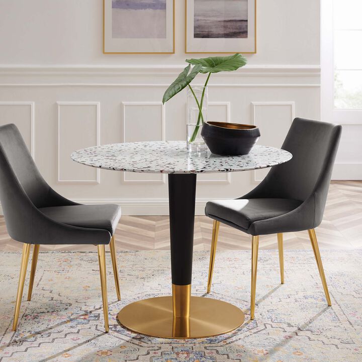 Modway - Zinque 40" Round Terrazzo Dining Table Gold White