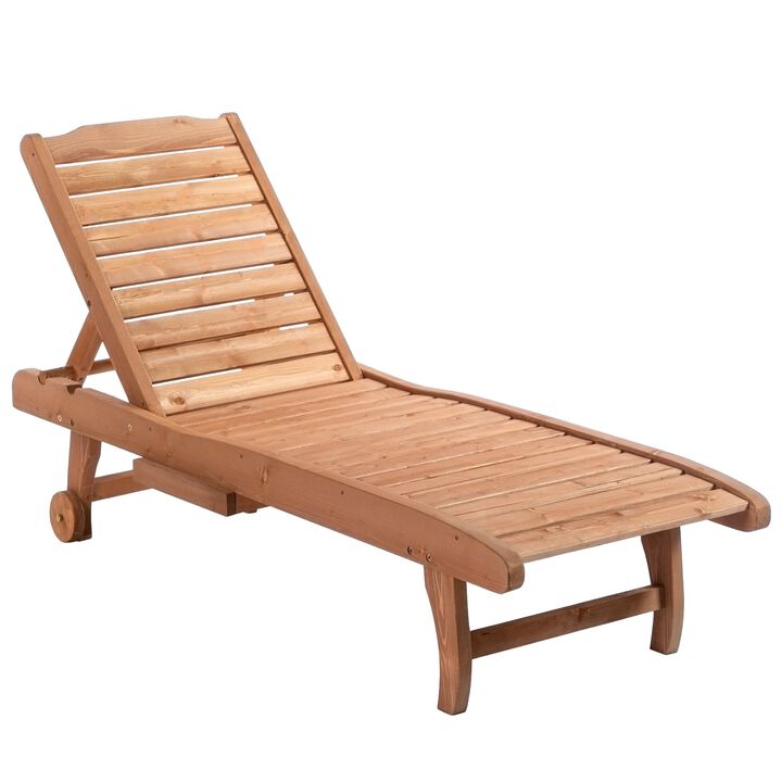 Poolside Lounger: Red Wood Look Chaise with Adjustable Back and Tray