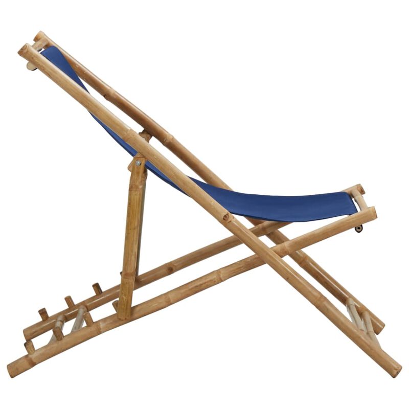 vidaXL Deck Chair Bamboo and Canvas Navy Blue