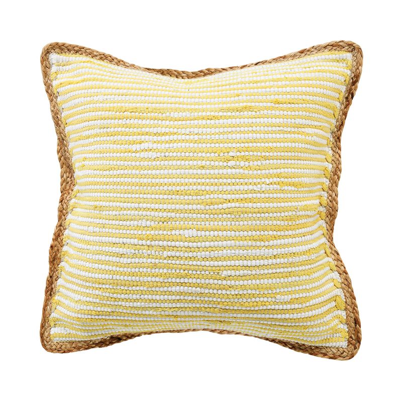 20" Yellow and White Bordered Striped Square Throw Pillow