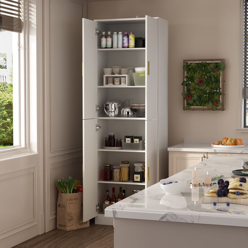 White Wooden Sideboard, Storage Cabinet, Food Pantry, Bookcase with Adjustable Shelves