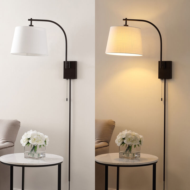 Gosling Mid-Century Modern Plug-In or Hardwired Iron LED Gooseneck Swing Arm Wall Sconce with Pull-Chain and USB Charging Port